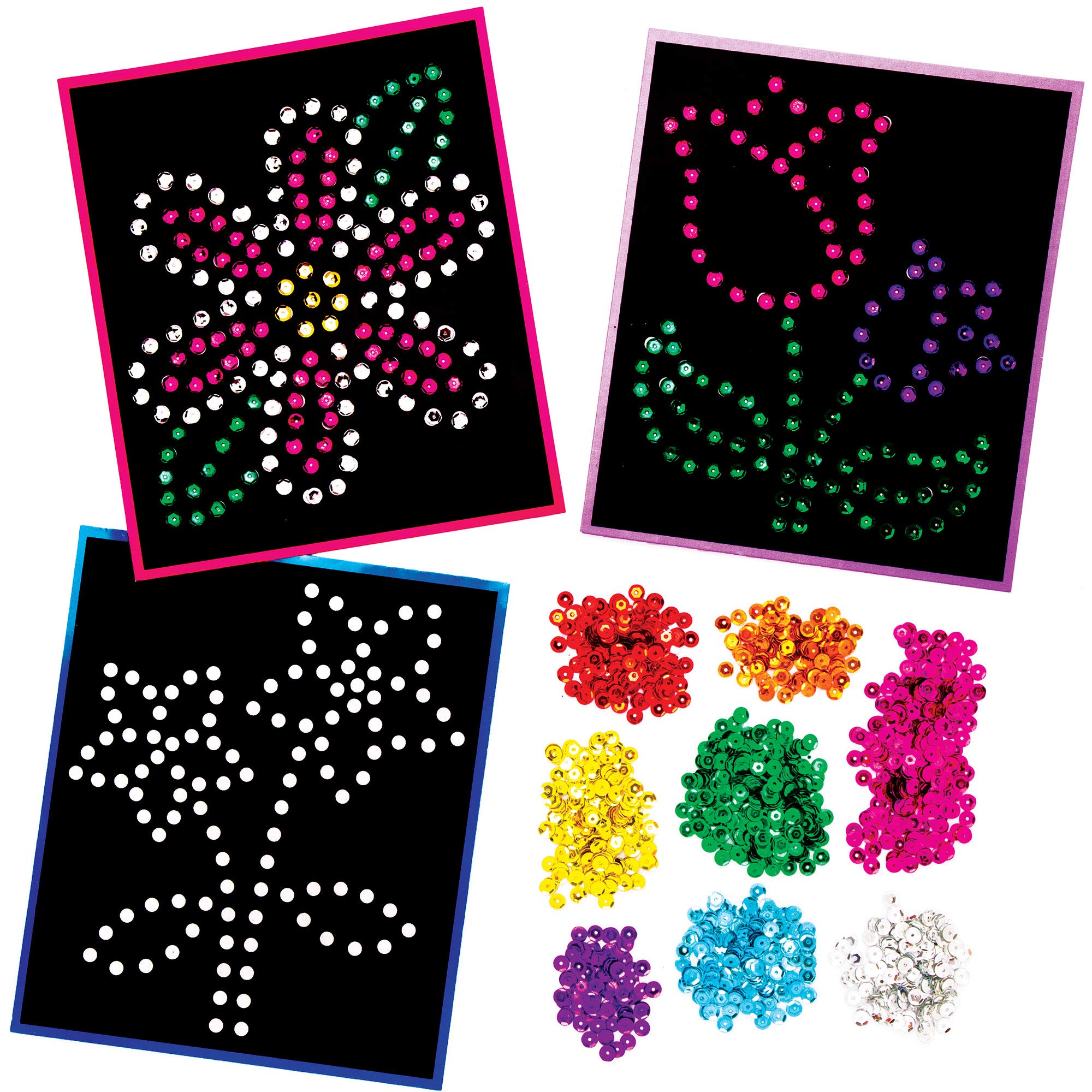 Baker Ross Flower Sequin Craft Pictures - Pack of 5, Kids Crafts (AT386), 14 x 16 cm