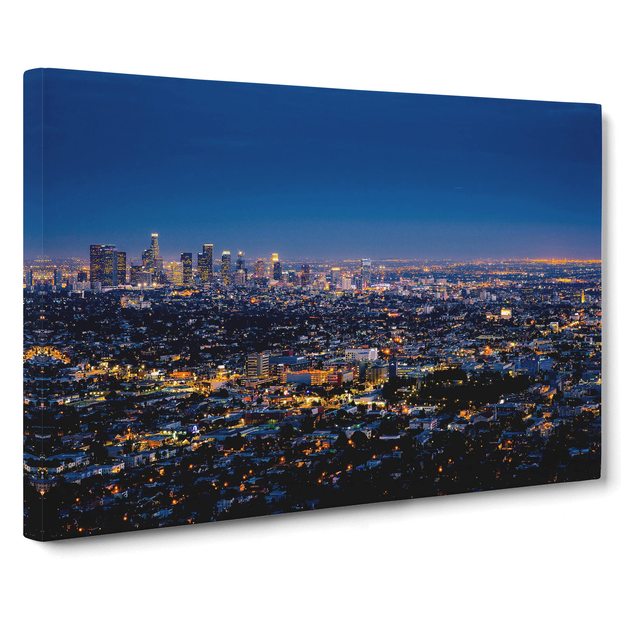 City LA Los Angeles Skyline Canvas Print | Gallery Wrapped 30mm Frame Wall Art | 20x14 inches | Ready to Hang | Modern Cityscape Picture | Living Room Bedroom Lounge Office