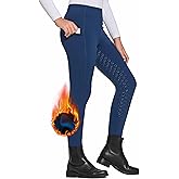FitsT4 Sports Girls Winter Riding Pants Fleece Lined Riding Breeches Kids Full Seat Equestrian Pants Tights with Pockets