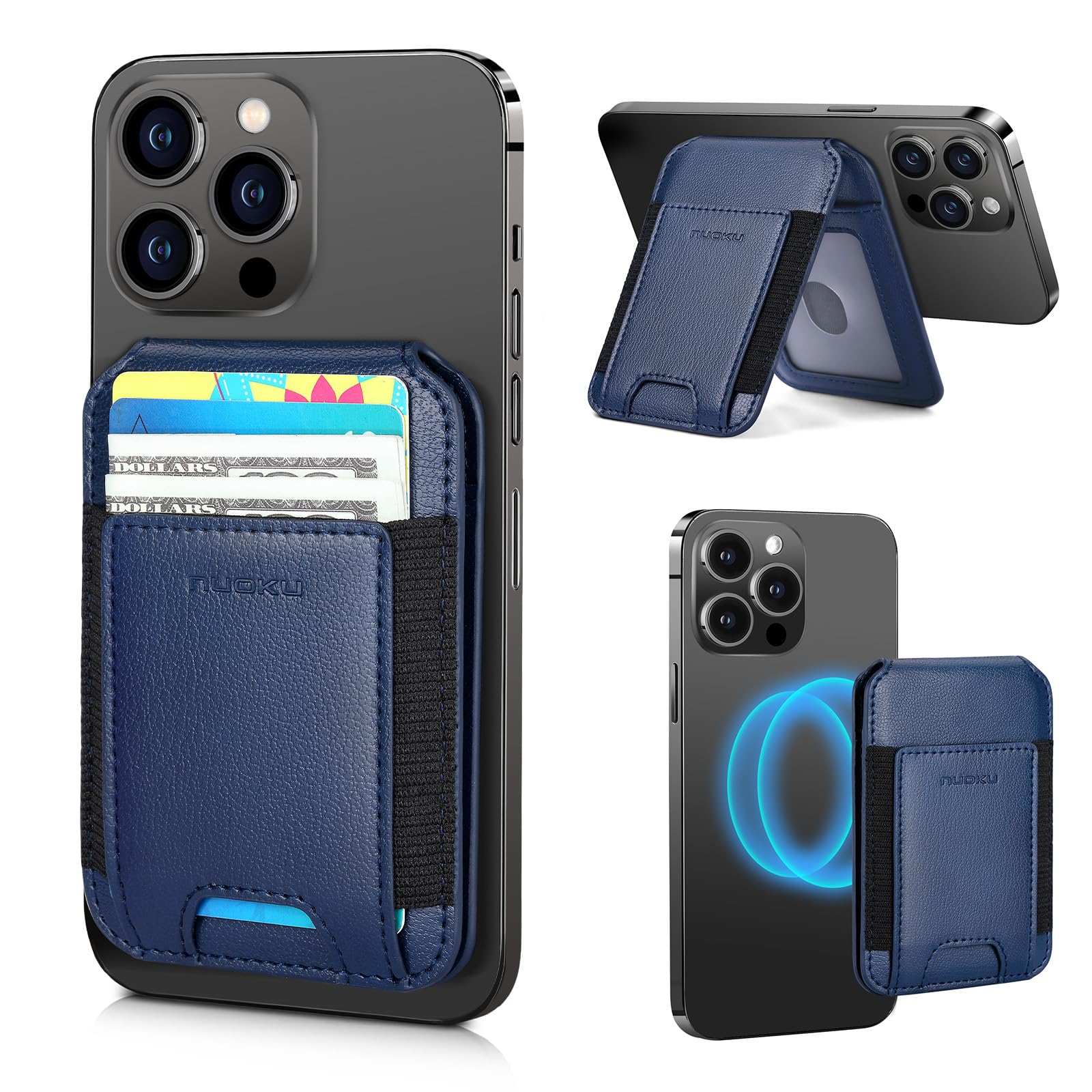 nuoku Leather Wallet for Magsafe, Compatible with Magsafe Card Holder for iPhone 15/14/13/12 Series, Not Compatible with 13 Mini/12 Mini, Maximum Fit 8 Cards