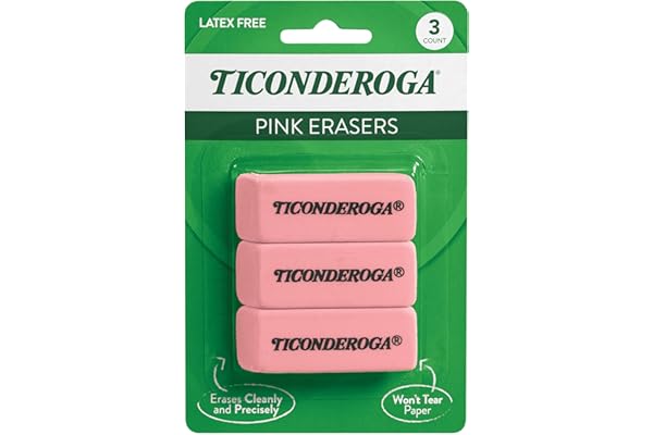 Ticonderoga Wedge Erasers, Pink, 3 Count