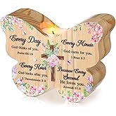 Mumufy Christian Gifts for Women with Bible Verse Prayers Wooden Candle Holder Birthday Religious Biblical Baptism Gifts for Women Men Male Female Friend Sister Spiritual Christian Candle Holder
