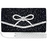 Nexellent Evening Bag Clutch Purses for Women,Sparkly Bow Handbags Crossbody Bag Wedding Bag Glitter Rhinestone Party