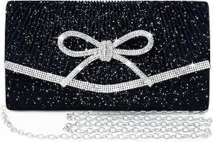 Nexellent Evening Bag Clutch Purses for Women,Sparkly Bow Handbags Crossbody Bag Wedding Bag Glitter Rhinestone Party