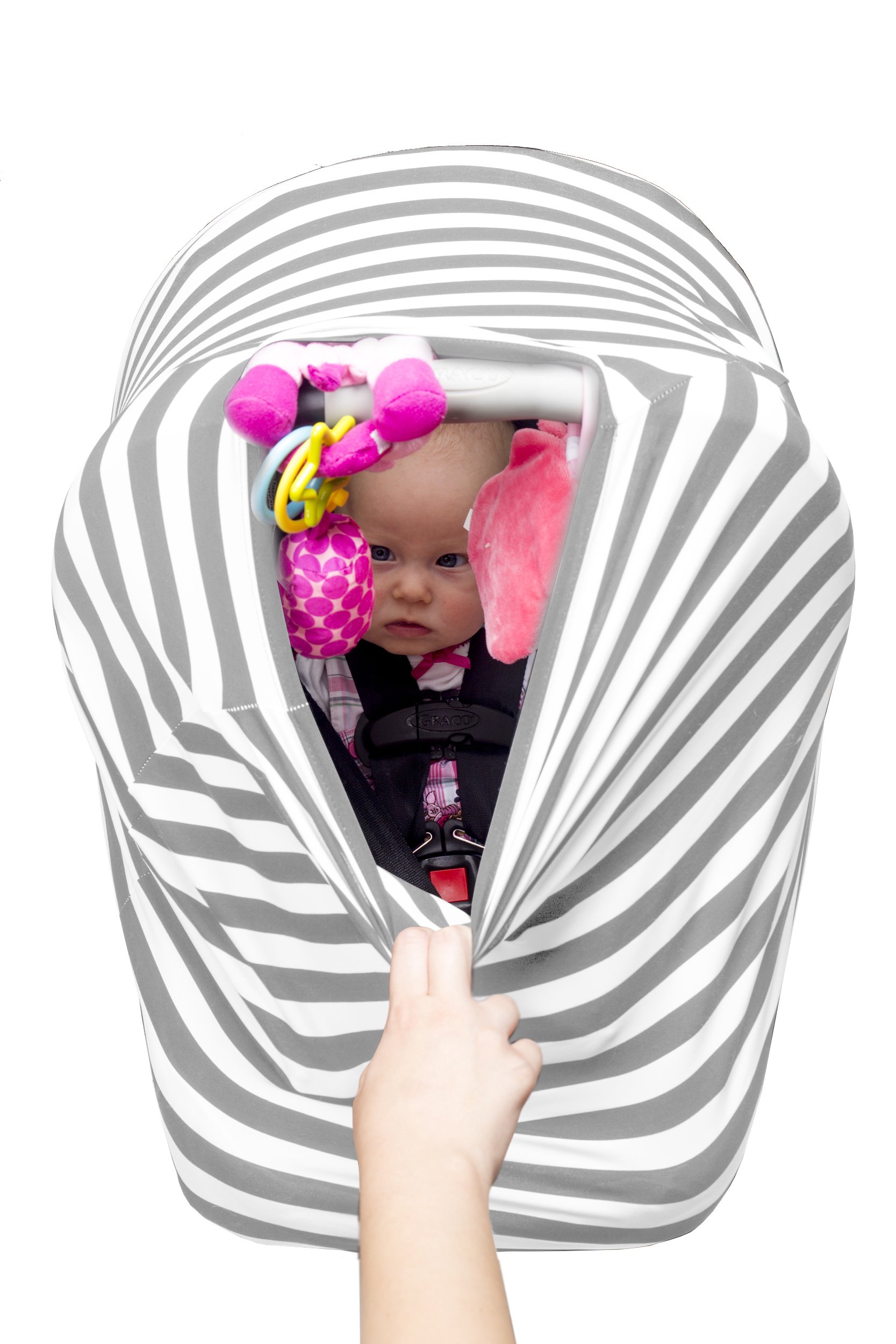 Nursing Carseat Cover Breastfeeding Scarf - Stretchy 4 in 1 - Car Seat Canopy, Shopping Cart Cover, High Chair Cover, infinity scarf nursing apron, Perfect Gift for Pregnant Mothers and Baby Showers