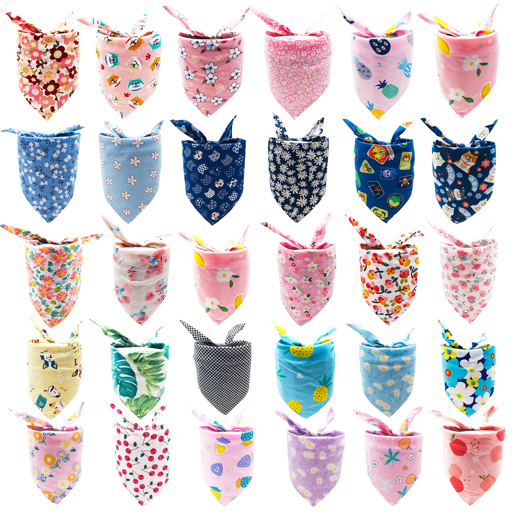 JpGdn 100PCS/Pack Summer Dogs Bandanas Bulk for Small Medium Dog Flower Pet Bandanas Kerchief Triangle Bibs Head Scarves Scarfs Washable Grooming Accessories Costume