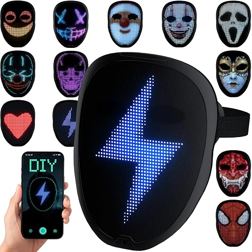 Programmable Led Full Mask Yinenio LED Mask with Programmable App & Gesture Sensing, DIY Unisex ...