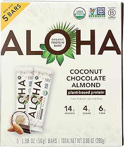 Aloha Organic Coconut Chocolate Almond Protein Bar 5 Count, 1.98 OZ