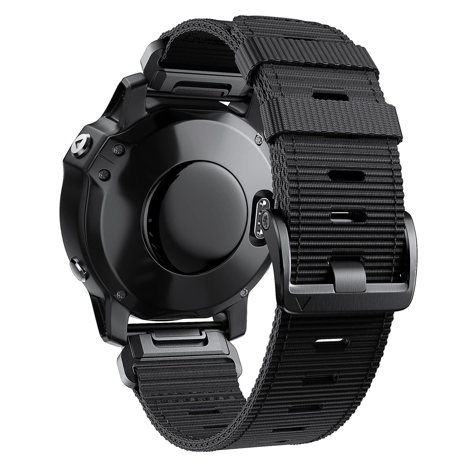 NotoCity Nylon Watch Strap for Garmin Fenix 5X / 6X / Enduro / 7X, 26mm Quick Release Breathable Wristband Strap For Fenix 5X Plus / 6X Pro / 3 / Tactix Delta (Black)
