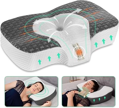 Elviros Cervical Memory Foam Neck Pillow Dark Grey 2 in 1 Adjustable Height
