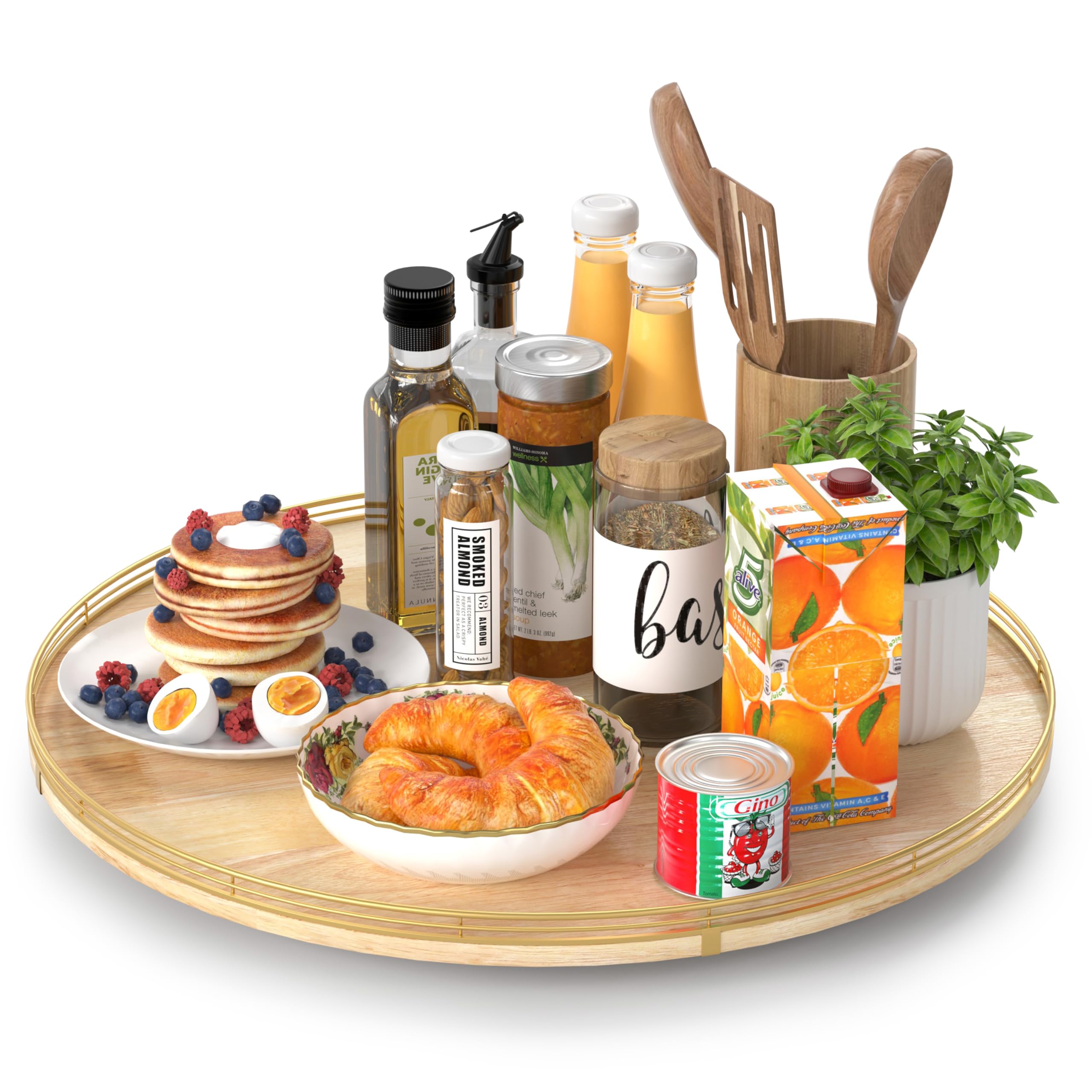 Photo 1 of 21-Inch Wooden Lazy Susan Turntable – Premium Oak & Iron, Extra Large Rotating Serving Tray for Dining Table, Kitchen Countertop, Farmhouse Décor, Spice Rack, Charcuterie & Entertaining