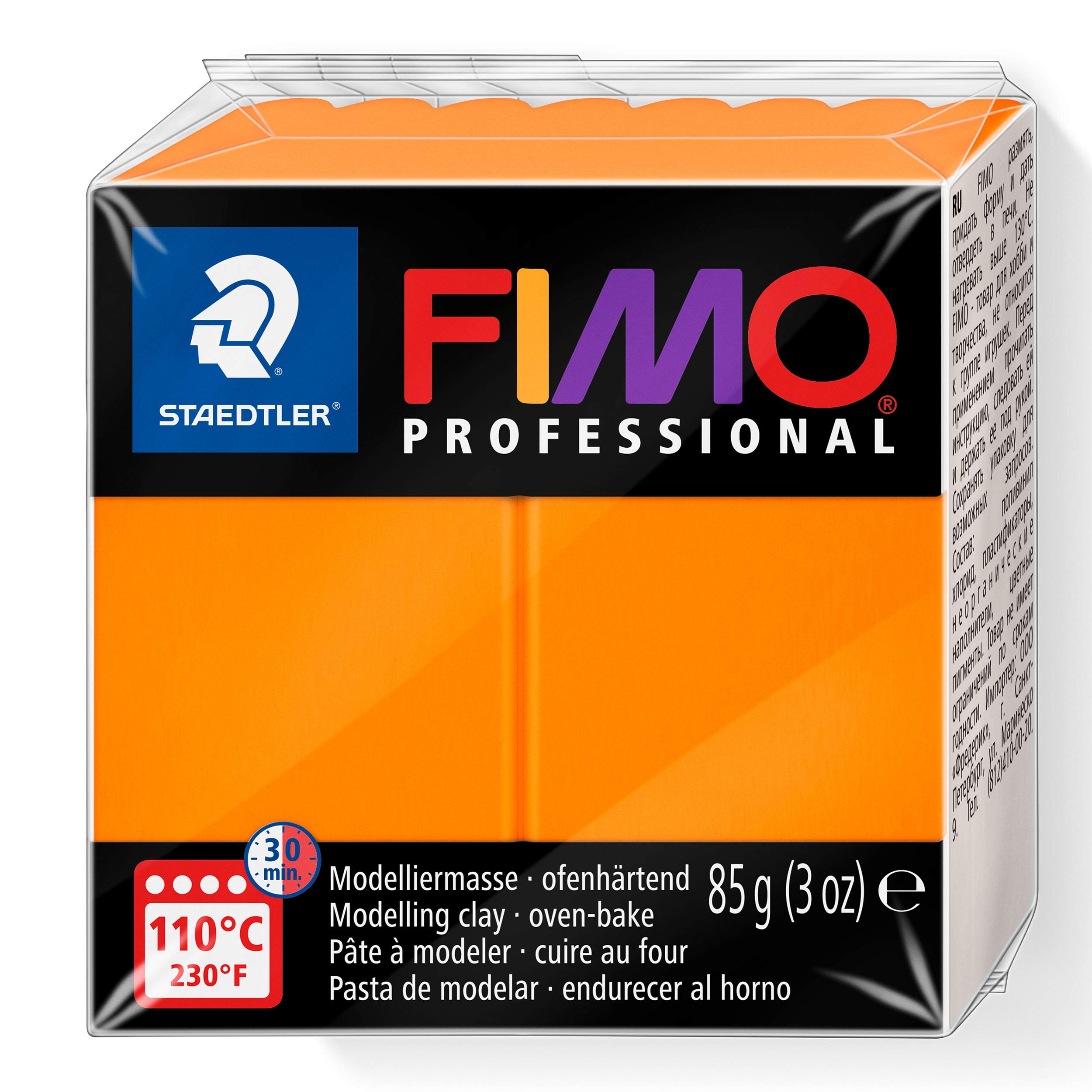 STAEDTLER 8004-4 FIMO Professional Oven-Hardening Polymer Modelling Clay, 85g - Orange (Single Block)