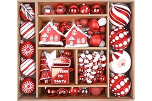 SHareconn 80ct Christmas Balls Ornaments Set, Shatterproof Plastic Colorful Xmas Decorative, Baubles for Tree Decorations wit