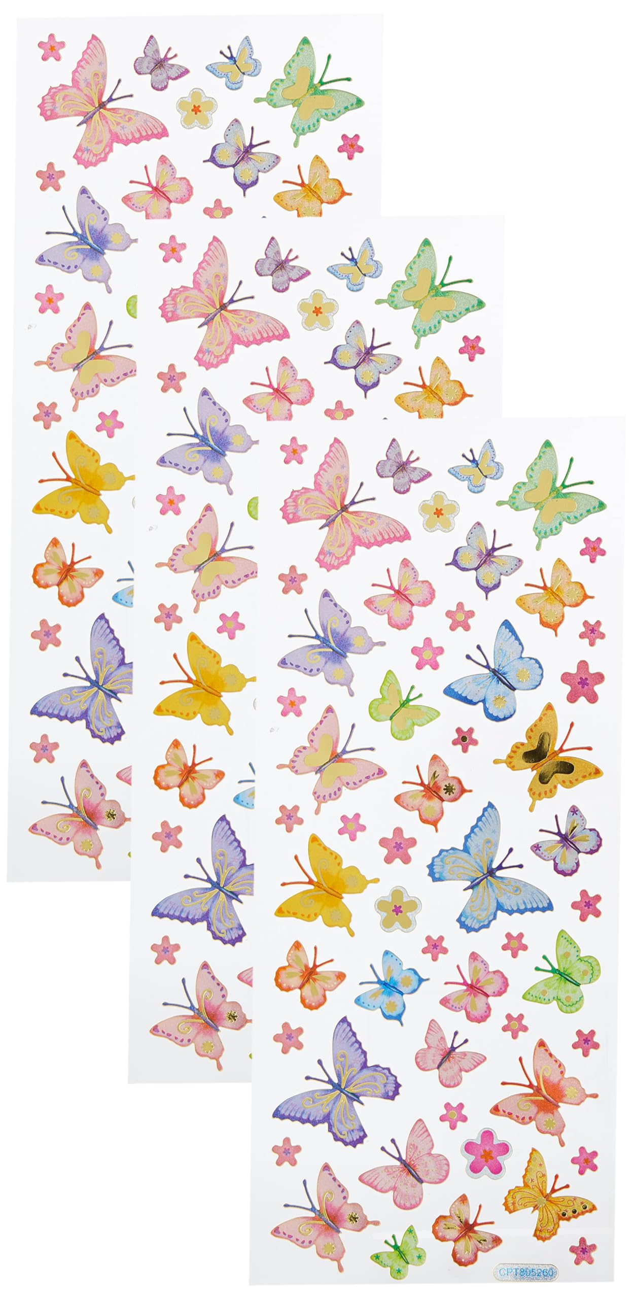 Craft Planet Stickers, Assorted, Butterflies & Flowers (Pack of 3)