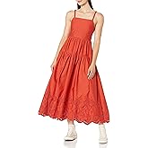 Moon River Womens Tiered Shirred Back Tie Cut-Out Eyelet Midi Dress