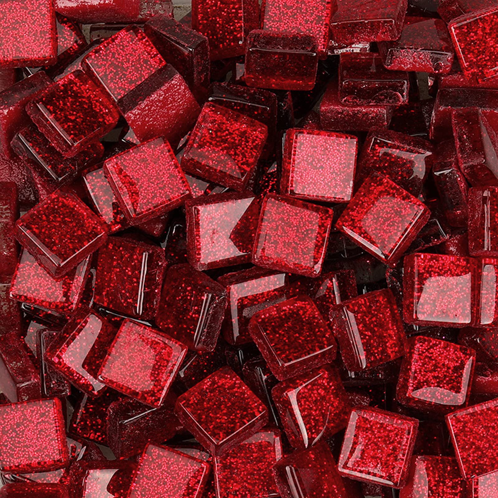 Glass Mosaic Tiles Square Glitter Crystal Mosaic Stones Glass Pieces for Art Craft Decoration 200g,1x1cm(Red)