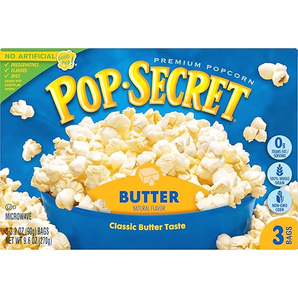 POP SECRET MICROWAVE POPCORN, BUTTER, 3.2 OZ, 3 CT