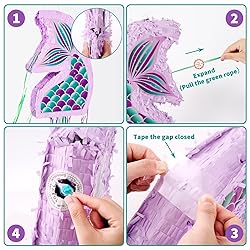 WERNNSAI Foldable Mermaid Piñata - Pull String