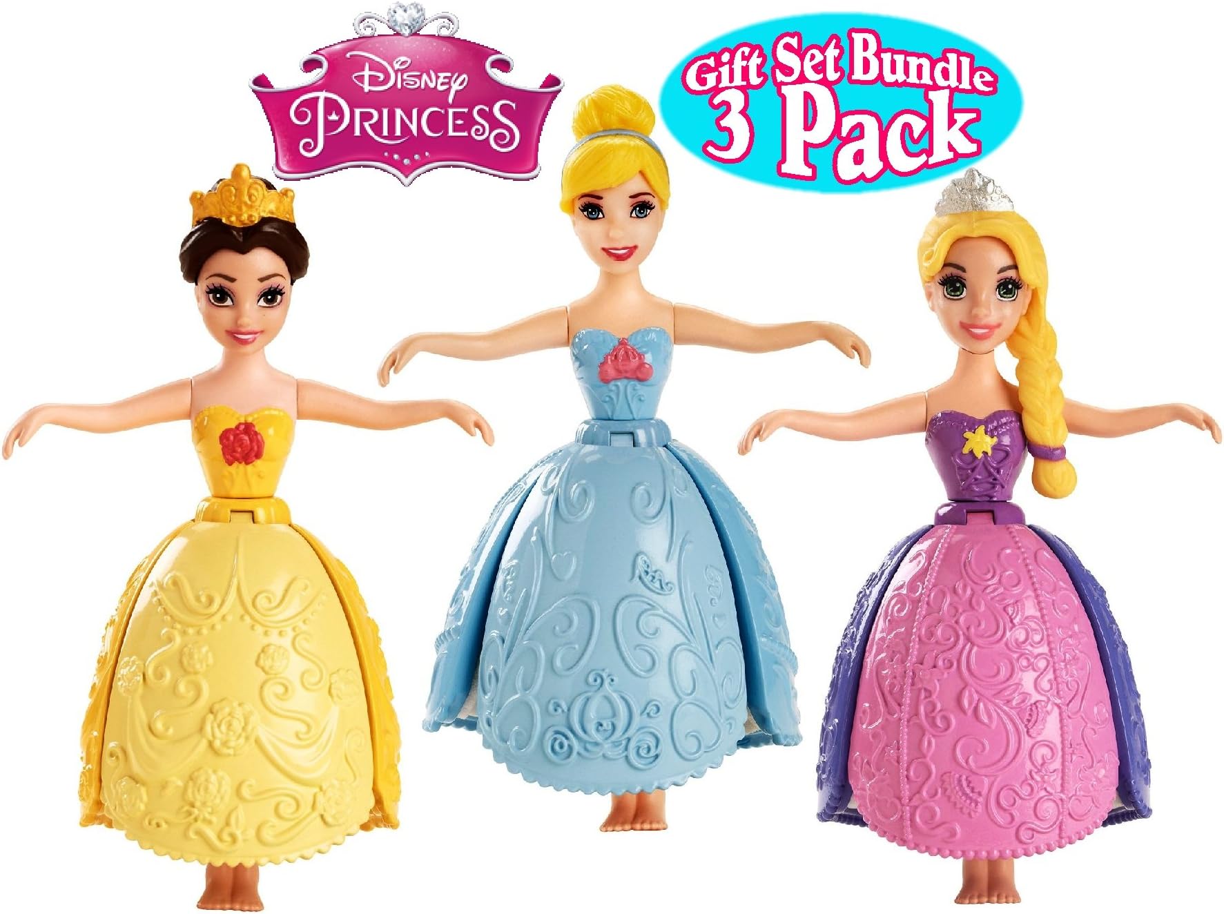 Disney Princess Little Kingdom Petal Float Princess Dolls Cinderella, Rapunzel & Belle Gift Set Bundle - 3 Pack