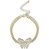 Jessica Simpson Gold-Tone Butterfly Chain Bracelet – Adjustable Pavé Crystal Accent Link Bracelet for Women – Fashion Jewelry