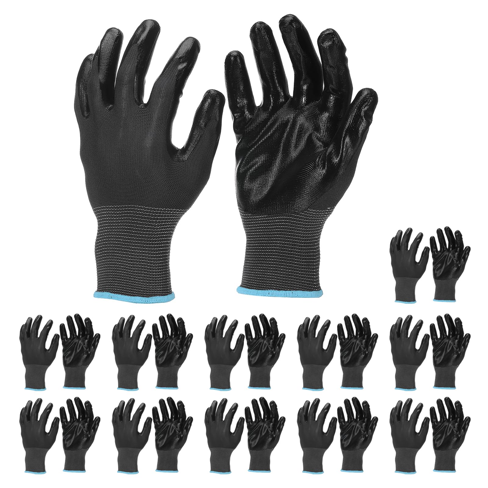 PATIKIL Safety Work Gloves Nitrile Coated, 12 Pair Non-slip Gardening Gloves Seamless Knit Working Gloves with Grip for Women Men Warehouse Black X-Large Size