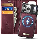 PlusnapX Wallet Case for iPhone 17 Pro Max Compatible with Magsafe, 2-IN-1 PU Leather Flip RFID Blocking Card Holder Stand Shockproof Magnetic Detachable Case for iPhone 17 Pro Max Case 6.9", Burgundy