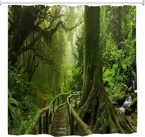 JOOCAR Design Duschvorhang, Naturstand, Frühlingsbaum, Wald, tropischer
