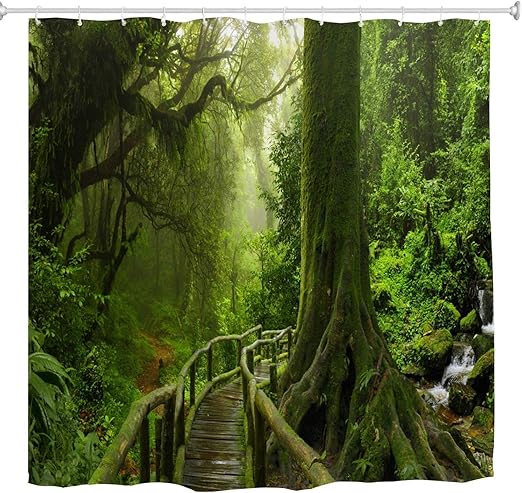 JOOCAR Design Duschvorhang, Naturstand, Frühlingsbaum, Wald, tropischer