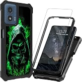 ACWDMKH for Motorola Moto G 5G 2024 Case/Moto G Play 5G 2024 Case with Screen Protector Dual Layer Structure Protection Corner TPU Bumper Cover for Motorola G Play 2024,Green Skull Black