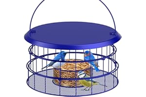 HAVENATURE Hanging Bird Feeder, Metal Caged Squirrel Proof for Bluebird Feeders - Birdfeeder Hanging for Garden Yard Outside, Upgraded Metal Mesh, Blue