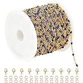 UMAOKANG Gold Plated Stainless Steel Jewelry Chains Bulk Cable Link Chain on Spool Royal Blue Enamel Bead Rosary Chain for Necklace Bracelet DIY Making Jewelry Supplies