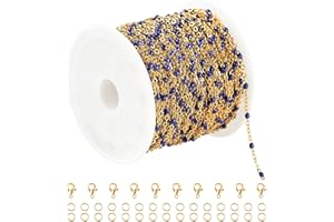 UMAOKANG Gold Plated Stainless Steel Jewelry Chains Bulk Cable Link Chain on Spool Royal Blue Enamel Bead Rosary Chain for Necklace Bracelet DIY Making Jewelry Supplies
