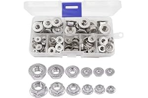 binifiMux 70Pcs Hexagon Serrated Flange Nuts Assortment Kit(7 Sizes), 304 Stainless Steel #6#8#10, 3/16" 1/4" 5/16" 3/8"