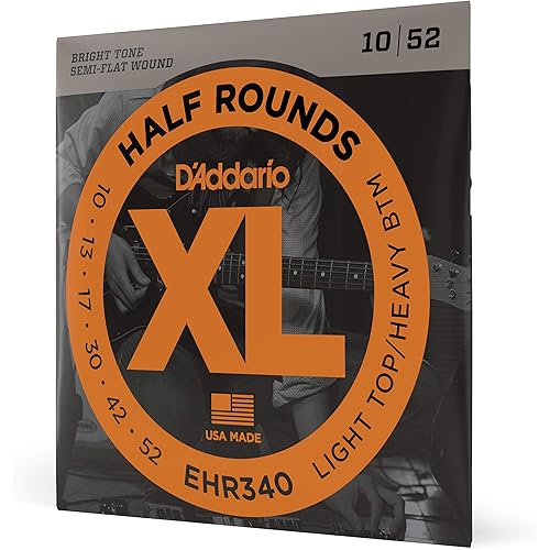D'Addario EHR340 Half Round Electric Guitar Strings, Light Top/Heavy Bottom, 10-52