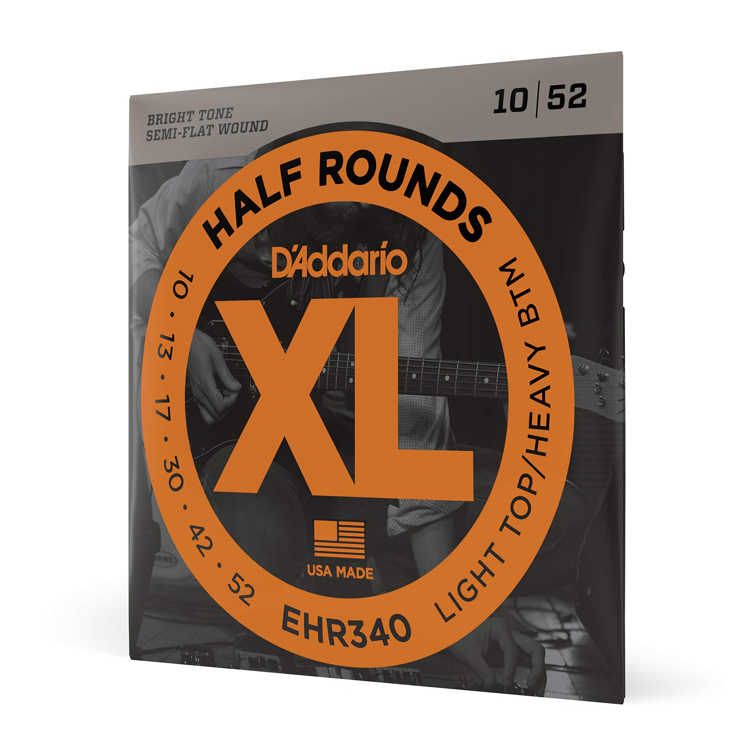 D'Addario EHR340 Half Round Electric Guitar Strings, Light Top/Heavy Bottom, 10-52