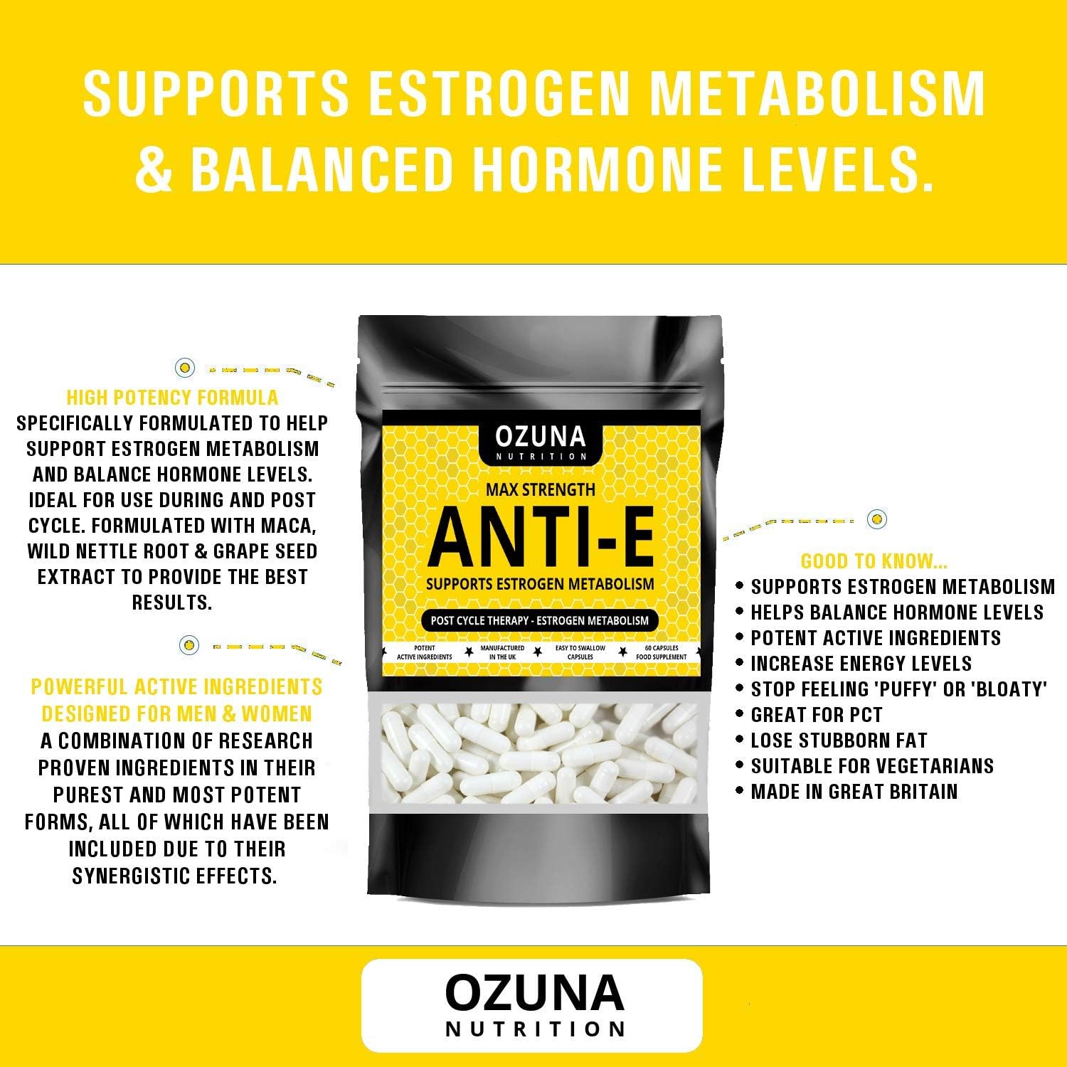 Max Strength Anti-E - PCT Supplement - Anti-Estrogen - Max Strength Formula - Suitable for Vegetarians - 60 Capsules - Image 3