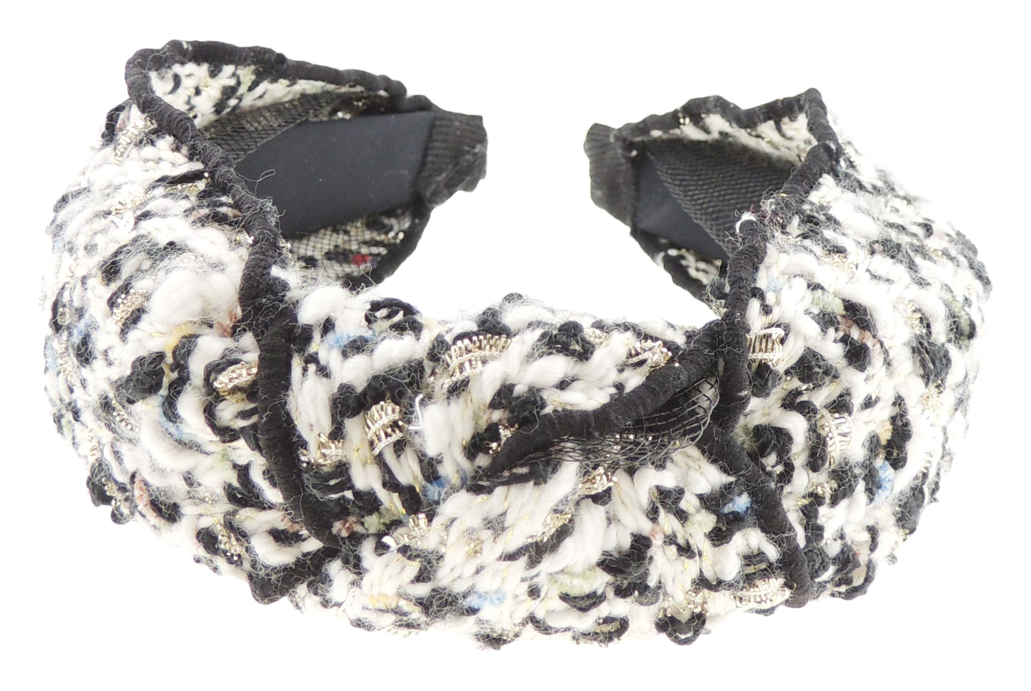 Womens Occasion Wedding Bridal Party Birthday Christmas Evening Wide Thick Top Knot Knotted Turban Retro Boho Vintage Look Wooly Boucle Tweed Look Winter Hair Hairband Headband Alice Band (Black)