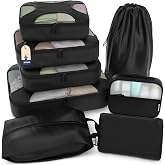 Shacke 8 Set Packing Cubes for Travel, Shoe &amp; Toiletry Bags (Black) | Complete Suitcase Organizer Bags Set: 4 Luggage Packing Cubes + Laundry, Shoe, Toiletry &amp; Accessories Bags for Any Trip