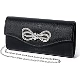 DETARA Women Evening Handbag Shiny Crystal Bow Flap Clutch Purse for Women Wedding Party Prom Purse