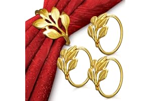 LEGLO Valentine Gold Napkin Rings Set of 12 - Gold Leaf Napkin Rings Set | Elegant Design Napkin Ring Holders for Valentine Table Decorations, Festive Dinners & Special Occasions, Kitchen Gifts for Hosts