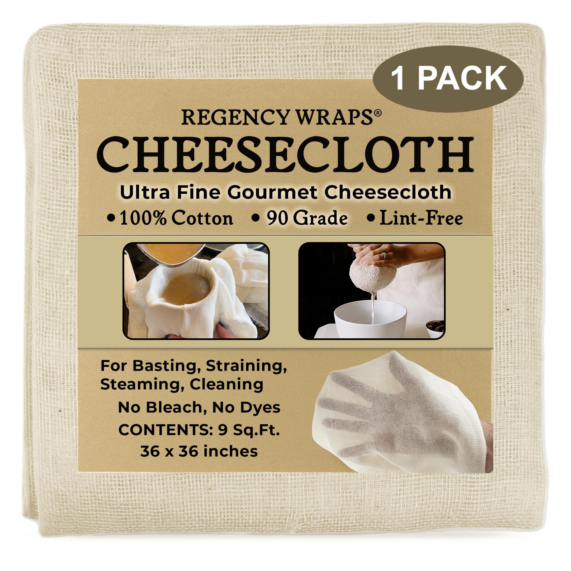 Photo 1 of Regency Wraps 100% Cotton Ultra Fine Natural Cheese Cloth, 9 sq.ft 36" X36" 1pc, Chef Grade for Basting Turkey, Canning, Straining, Cheesemaking