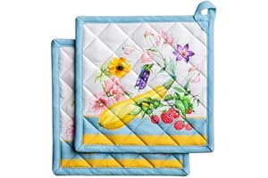 Maison d' Hermine Pot Holders 100% Cotton Heat Resistant Potholders 8" x 8" Hot Pads with Loop BBQ Cooking Baking Gifts for M