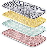 Selamica Ceramic Serving Platters, 14 Inch Serving Trays for Party Entertaining, Large Rectangular Serving Plates for Appetizer, Charcuterie, Dessert, Fruit, Set of 4, Assorted Colors