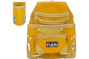 FUERI Professional 10 Pocket Carpenter Tool Pouch Framers Bag | Heavy Duty Premium Grain Leather, Rig Riveted Reinforcement Adjustable Framing Holder | Construction Maintenance Tool Organizer