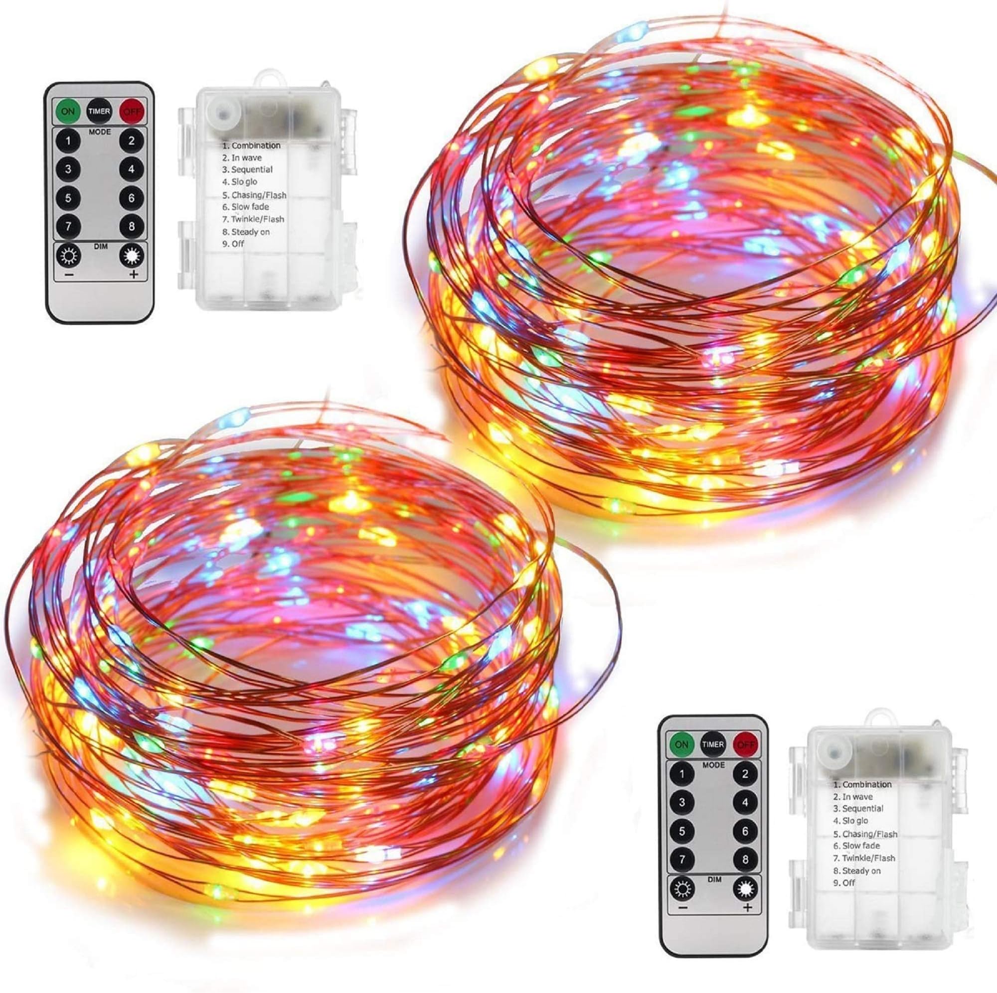 YIHONG2 Set Multicolor Christmas Fairy Lights Battery Operated,16.4FT 50 LED String Lights, 8 Modes Portable Twinkle Firefly Lights Remote Timer for Bedroom Garden Party Decoration