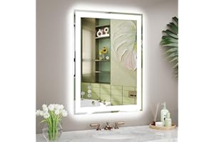 Callsky 24x32 in LED Bathroom Mirror with Front and Backlit, Dimmable 3 Color Temperatures Smart Illuminated Mirror, 5mm Shat