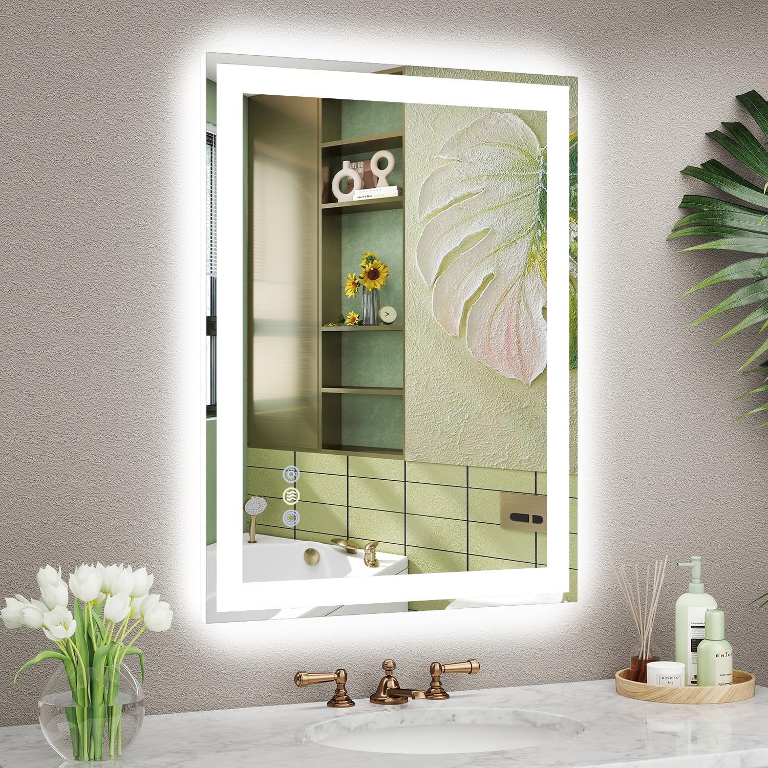 Photo 1 of Callsky 24"x 32" LED Mirror for Bathroom, Front and Backlit Controlled Separately LED Wall Vanity Mirror, LED Vanity Mirror with Lights, Stepless Dimmable, Anti Fog, Tempered Glass, Memory (ETL)