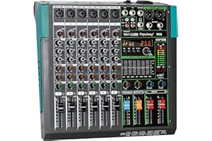 Depusheng MX6 6 Channel Sound Mixer Audio Mixing Console 48V 256DSP Professional USB PC Play Record Podcast Live Broadcast (US MX6)