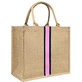 Cute Leaf Burlap Tote Bags with Handles Stripe Printed Reusable Jute Bags for Mother's Day Bachelorette Party