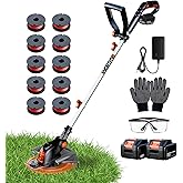 Electric Weed Wacker String Trimmer: Cordless Weed Eater 21V Battery Powered with 12" Cutting Width, Eco Friendly Grass Cutter Edger Lawn Tool (2 x 4.0Ah Batteries and Charger Include)